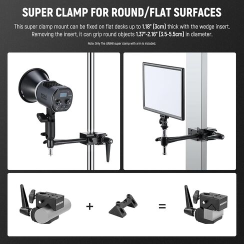 NEEWER Super Clamp with 5/8" Stud, Spring Lock, 2.4"/6cm Jaw Grip Heavy Duty Crab Pole Clamp for Round Pipe Flat Surface, for Photography Studio Camera & Lighting Mounting, Max Load 33lb/15kg, UA017 in Saudi Arabia