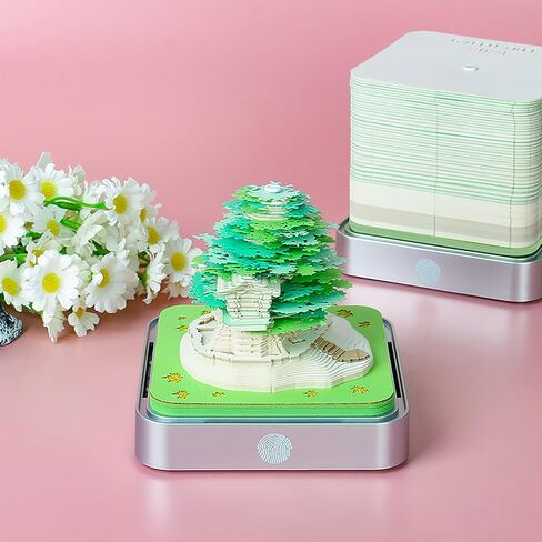 3D Memo Pads Paper, Creative Time Piece 2024 Notepad Artopad Carving Gift Desktop Decoration, Artist DIY Notes With LED Lights Craft (2024 Green Tree) in Kuwait