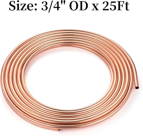 BELLA BAYS أنابيب نحاسية 1/4 بوصة OD × 0.194 بوصة معرف × 25 قدم، 99.9% C12200 ASTM B280 أنابيب تبريد ACR ملف ناعم غير ملحوم دائري T2 أنبوب نحاسي نقي لنظام التدفئة والتهوية وتكييف الهواء، والثلاجات، والصناعة، DIY in Kuwait