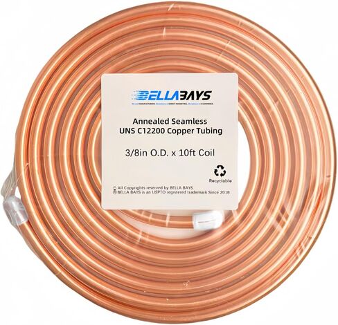 BELLA BAYS أنابيب نحاسية 1/4 بوصة OD × 0.194 بوصة معرف × 25 قدم، 99.9% C12200 ASTM B280 أنابيب تبريد ACR ملف ناعم غير ملحوم دائري T2 أنبوب نحاسي نقي لنظام التدفئة والتهوية وتكييف الهواء، والثلاجات، والصناعة، DIY in Kuwait