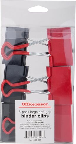 مشابك ربط العلامة التجارية Office Depot®، كبيرة، بعرض 2 بوصة، أسود/أحمر، عبوة من 6 قطع in Kuwait