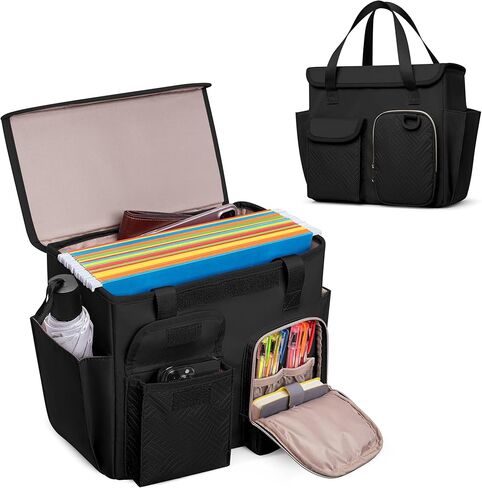 Hanging File Organizer Box with Lid, Portable Document Organizer Bag with Handle, Suitable for Letter Size Hanging File Folders, Black in Saudi Arabia