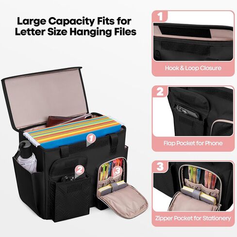 Hanging File Organizer Box with Lid, Portable Document Organizer Bag with Handle, Suitable for Letter Size Hanging File Folders, Black in Saudi Arabia
