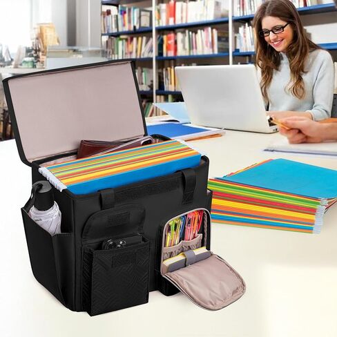 Hanging File Organizer Box with Lid, Portable Document Organizer Bag with Handle, Suitable for Letter Size Hanging File Folders, Black in Saudi Arabia