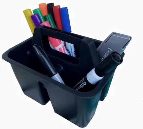 Stackable Small Arts & Crafts Caddies with Handles - 2pc Set - 3 Compartments, Black, Desk Organizer Caddy, Pen Holder, Handy Tool Carrier in Saudi Arabia