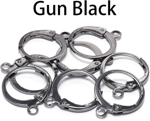 20Pcs/lot 14×12mm Gun Black Round French Lever Earring Hooks Wire Settings Base Hoops Earrings for DIY Earring Designs Jewelry Making Supplie Earring Backs and Findings Beading and Jewelry Making in Saudi Arabia
