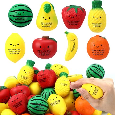 Outus 64 Pcs Christmas Fruit Stress Balls Bulk Inspirational Squeeze Balls Funny Balls Fidgets Watermelon Veggie Foam Stretchy Toy Thank You Gift for Employee Coworker Fruit Party Supplies (Classic) in Saudi Arabia