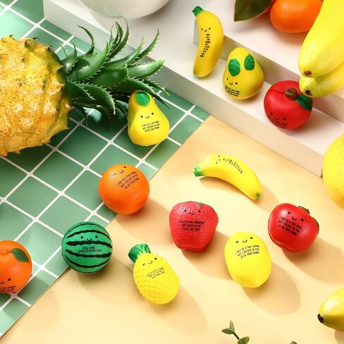 Outus 64 Pcs Christmas Fruit Stress Balls Bulk Inspirational Squeeze Balls Funny Balls Fidgets Watermelon Veggie Foam Stretchy Toy Thank You Gift for Employee Coworker Fruit Party Supplies (Classic) in Saudi Arabia