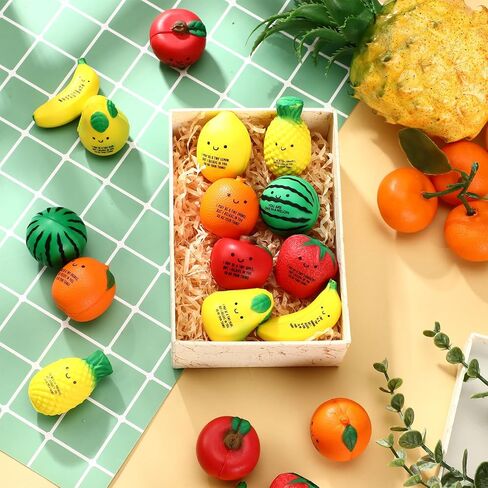Outus 64 Pcs Christmas Fruit Stress Balls Bulk Inspirational Squeeze Balls Funny Balls Fidgets Watermelon Veggie Foam Stretchy Toy Thank You Gift for Employee Coworker Fruit Party Supplies (Classic) in Saudi Arabia