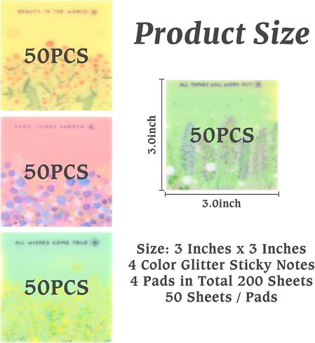 192 Sheets Transparent Sticky Notes, 3 x 3 Clear Self-Stick Note Glitter, Waterproof Translucent Memo Pads, See Through Self-Adhesive Note for Office School (Multicolored Plaid) in Saudi Arabia