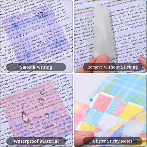 192 Sheets Transparent Sticky Notes, 3 x 3 Clear Self-Stick Note Glitter, Waterproof Translucent Memo Pads, See Through Self-Adhesive Note for Office School (Multicolored Plaid) in Saudi Arabia