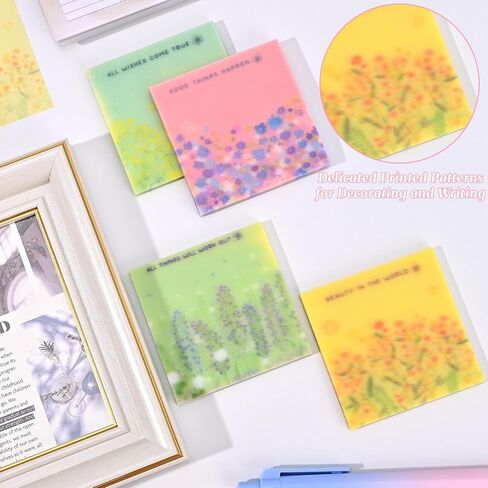 192 Sheets Transparent Sticky Notes, 3 x 3 Clear Self-Stick Note Glitter, Waterproof Translucent Memo Pads, See Through Self-Adhesive Note for Office School (Multicolored Plaid) in Saudi Arabia