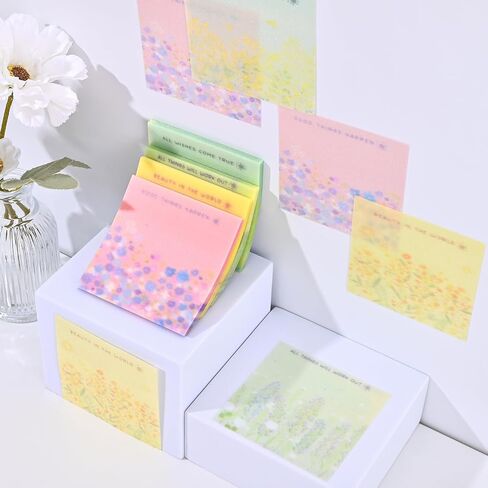 192 Sheets Transparent Sticky Notes, 3 x 3 Clear Self-Stick Note Glitter, Waterproof Translucent Memo Pads, See Through Self-Adhesive Note for Office School (Multicolored Plaid) in Saudi Arabia