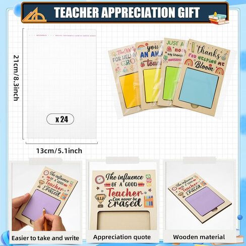MixTeach 36 Pcs Teacher Appreciation Gifts Wooden Sticky Notes Pads Holder with Sticky Notes OPP Bags Inspirational Back to School Thank You Gifts Sticky Note Organizer for Teacher Coworker Employee in Saudi Arabia