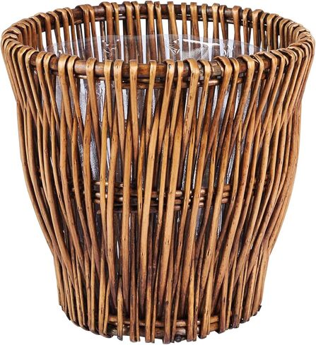 Household Essentials Small Reed Willow Waste Basket, Handwoven Basket with Removable Liner, Attractive Alternative to Plastic or Metal Cans, Brown in Kuwait