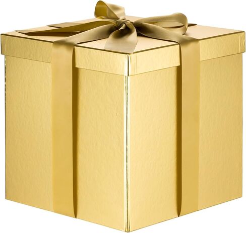 RUSPEPA Medium Matte Birthday Gift Box with Lids, Ribbon and Tissue Paper, Collapsible Gift Box - 1 Pcs, 9x9x9 Inches, Gold in Saudi Arabia