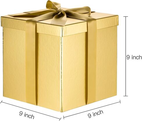 RUSPEPA Medium Matte Birthday Gift Box with Lids, Ribbon and Tissue Paper, Collapsible Gift Box - 1 Pcs, 9x9x9 Inches, Gold in Saudi Arabia