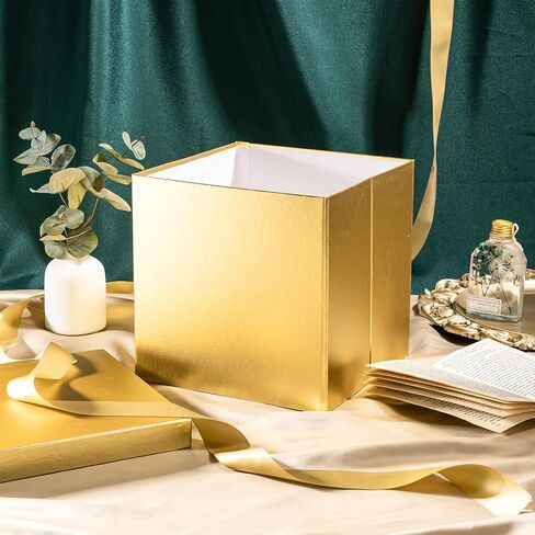 RUSPEPA Medium Matte Birthday Gift Box with Lids, Ribbon and Tissue Paper, Collapsible Gift Box - 1 Pcs, 9x9x9 Inches, Gold in Saudi Arabia