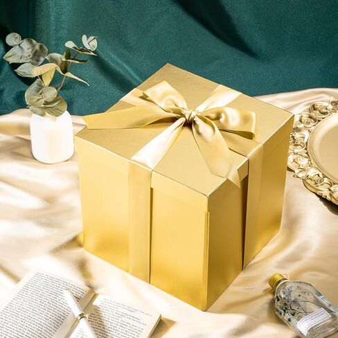 RUSPEPA Medium Matte Birthday Gift Box with Lids, Ribbon and Tissue Paper, Collapsible Gift Box - 1 Pcs, 9x9x9 Inches, Gold in Saudi Arabia