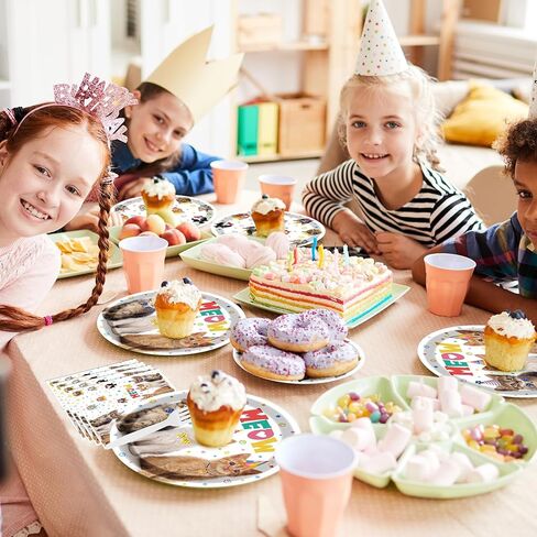 أطباق ومناديل القطط - 96 قطعة من زينة حفلات عيد ميلاد القطط للاستعمال مرة واحدة، مجموعة أدوات مائدة للاستعمال مرة واحدة لحفلات أعياد ميلاد الأطفال تخدم 24 ضيفًا in Kuwait