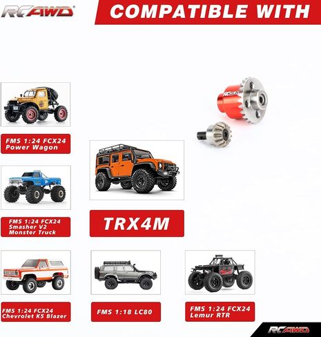 RCAWD Full-Metal Differential Assembly with Drive Gear for 1/18 1/24 Scx24 FMS Fcx18 Fcx24 Rc Crawler Car Upgrade Parts red in Saudi Arabia