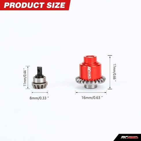 RCAWD Full-Metal Differential Assembly with Drive Gear for 1/18 1/24 Scx24 FMS Fcx18 Fcx24 Rc Crawler Car Upgrade Parts red in Saudi Arabia