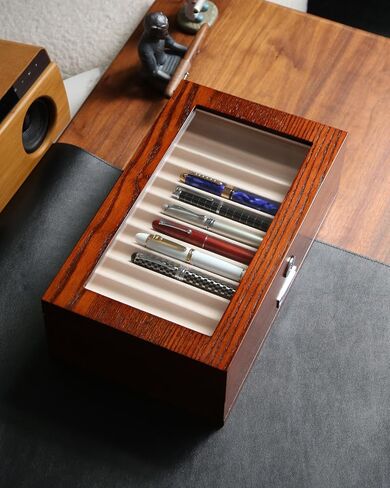 Wood Pen Display case 24 Slot Fountain Pen Box Storage Organizer with Drawer, Top Glass Window Pen Collection Display Case in Saudi Arabia