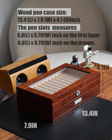 Wood Pen Display case 24 Slot Fountain Pen Box Storage Organizer with Drawer, Top Glass Window Pen Collection Display Case in Saudi Arabia