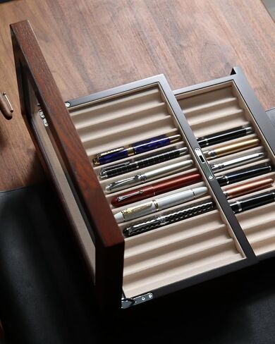 Wood Pen Display case 24 Slot Fountain Pen Box Storage Organizer with Drawer, Top Glass Window Pen Collection Display Case in Saudi Arabia