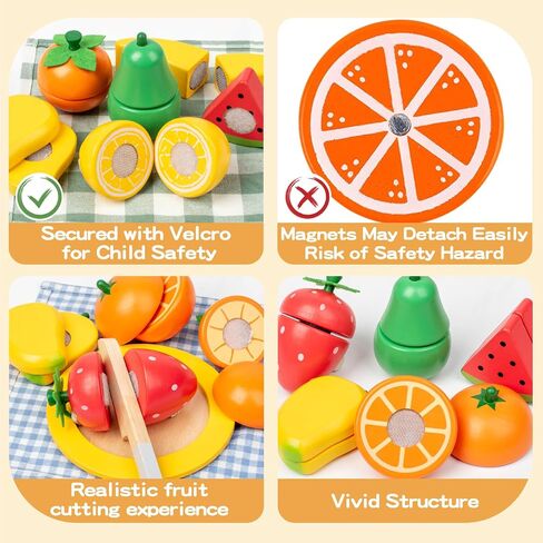 JOCY Wooden Play Food Set for Kids Kitchen – 24 Pcs Montessori Cutting & Sorting Fruits with 4 Boxes, Pretend Play Toys for Toddlers 3+, Educational Gift for Kids in Saudi Arabia