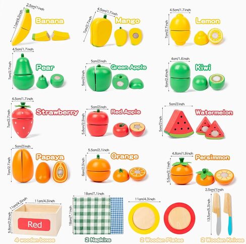JOCY Wooden Play Food Set for Kids Kitchen – 24 Pcs Montessori Cutting & Sorting Fruits with 4 Boxes, Pretend Play Toys for Toddlers 3+, Educational Gift for Kids in Saudi Arabia