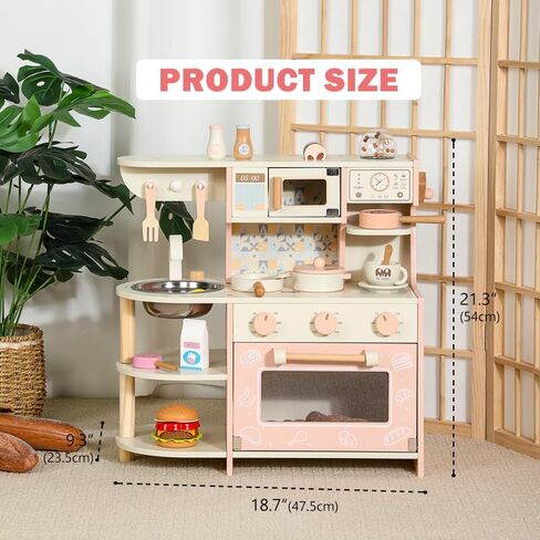 Wooden Small Play Kitchen Set for Toddlers and Kids, Montessori Pretend Kitchen Playset with Oven, Microwave and Coffee Grinder, Educational Mini Toy Kitchen for 1-3 Ages Girls and Boys in Saudi Arabia