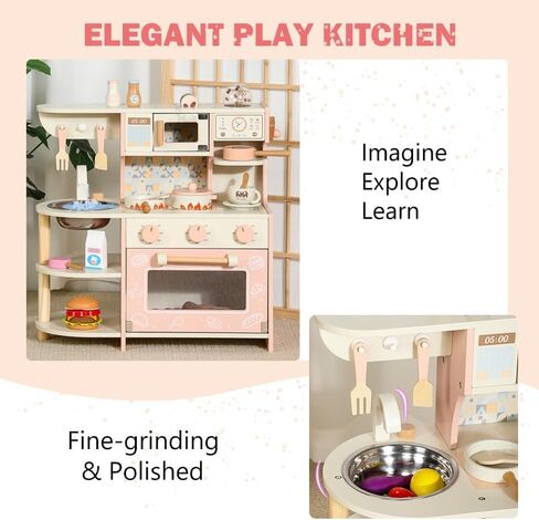Wooden Small Play Kitchen Set for Toddlers and Kids, Montessori Pretend Kitchen Playset with Oven, Microwave and Coffee Grinder, Educational Mini Toy Kitchen for 1-3 Ages Girls and Boys in Saudi Arabia