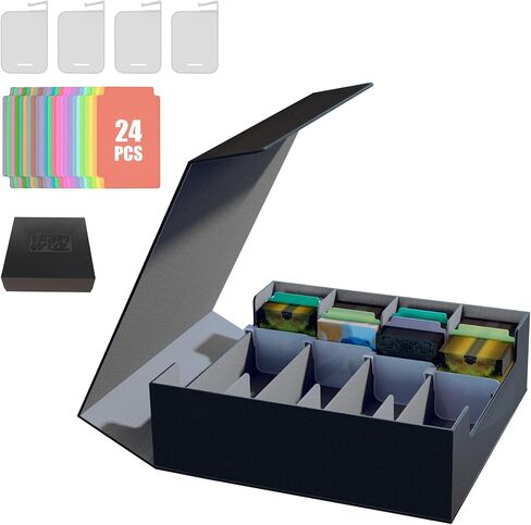 HCSH&WILL Card Storage Box For Trading Cards, 3000+ PU Leather Commander Card Deck Case, Magnetic Closure Card Deck Boxes for Magic Commander YugiOh TCG TGG Cards Sport Cards (Black and Grey) in Saudi Arabia