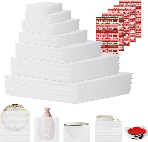 AOBOPLE 250 Pack Moving Packaging Supplies,5 Sizes Cushion Foam Pouch (16x16",16x12",12x12",12x7.5",7.5x7.5") with 12x12" Foam Wrap Sheets,Packing Supplies to Protect Dishes,Photo Frame,Glasses,china in Kuwait
