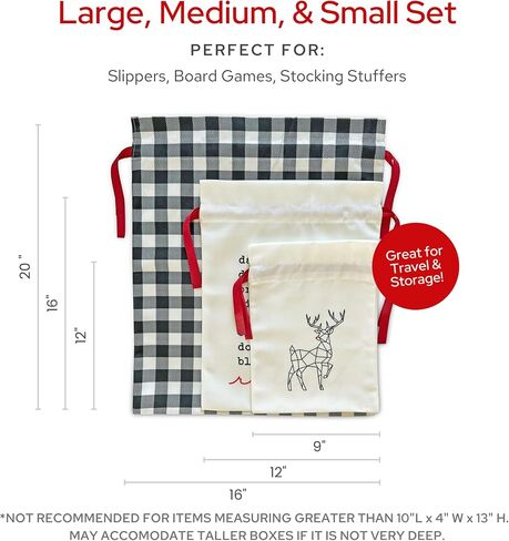 Gather & Knot Drawstring Christmas Gift Bags | 20" Large 16" Medium |Reusable Reindeer Fabric Gift Wrap for Holidays | Mix & Match Set in Saudi Arabia