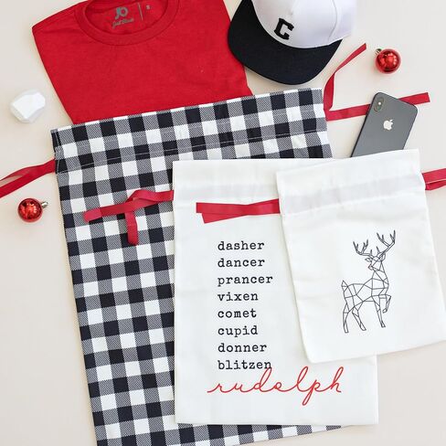 Gather & Knot Drawstring Christmas Gift Bags | 20" Large 16" Medium |Reusable Reindeer Fabric Gift Wrap for Holidays | Mix & Match Set in Saudi Arabia