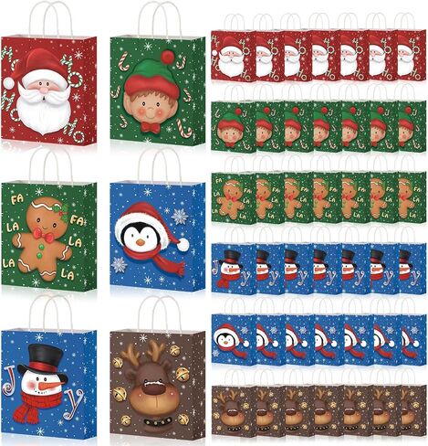 Cholemy Christmas Gift Bags with Handle Xmas Kraft Paper Bags Bulk Large Christmas Totes Bags for Candy Wrapping Holiday Party Favors(24 Pcs) in Saudi Arabia