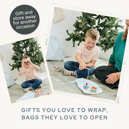 Gather & Knot Drawstring Christmas Gift Bags | 20" Large 16" Medium |Reusable Reindeer Fabric Gift Wrap for Holidays | Mix & Match Set in Saudi Arabia