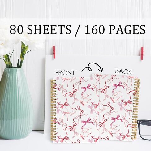 Bow Notebook, Coquette Notebook, Preppy Notebook Journal, Trendy Funky Pink Bow 5.5"x8.3" 164pages Lined Notebooks College Ruled, Girly Notebooks for Women Office School Supplies in Kuwait