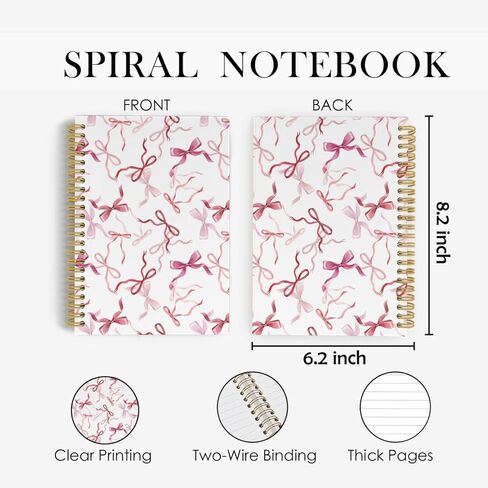 Bow Notebook, Coquette Notebook, Preppy Notebook Journal, Trendy Funky Pink Bow 5.5"x8.3" 164pages Lined Notebooks College Ruled, Girly Notebooks for Women Office School Supplies in Kuwait