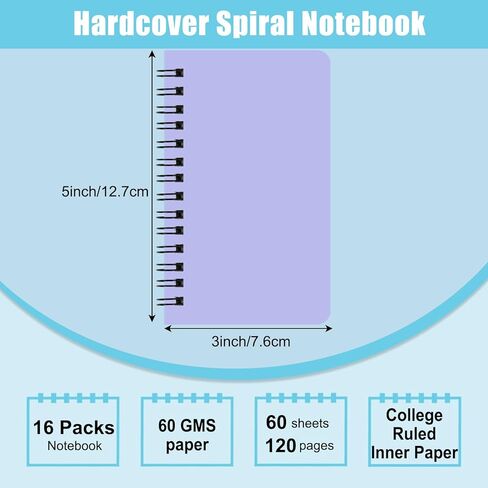 EOOUT 16 حزمة دفتر ملاحظات صغير 3x5، دفتر ملاحظات حلزوني صغير، دفاتر ملاحظات جيب مع ورق مسطر للكلية، 8 ألوان باستيل متنوعة لمكتب المدرسة والبقاء منظمًا in Kuwait