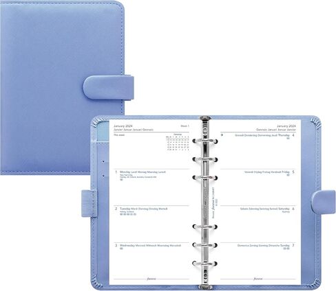 Filofax Saffiano Organizer, Personal Compact Size, Vista Blue - Cross-Grain, Leather-Look, Six Rings, Week-to-View Calendar Diary, Multilingual, 2025 (C022590-25) in Saudi Arabia