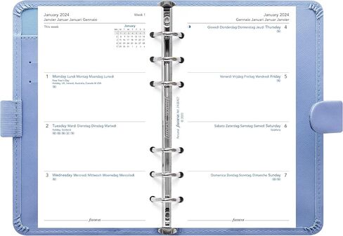 Filofax Saffiano Organizer, Personal Compact Size, Vista Blue - Cross-Grain, Leather-Look, Six Rings, Week-to-View Calendar Diary, Multilingual, 2025 (C022590-25) in Saudi Arabia
