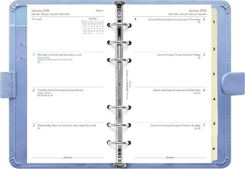 Filofax Saffiano Organizer, Personal Compact Size, Vista Blue - Cross-Grain, Leather-Look, Six Rings, Week-to-View Calendar Diary, Multilingual, 2025 (C022590-25) in Saudi Arabia