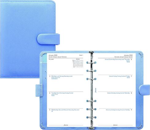 Filofax Saffiano Organizer, Personal Compact Size, Vista Blue - Cross-Grain, Leather-Look, Six Rings, Week-to-View Calendar Diary, Multilingual, 2025 (C022590-25) in Saudi Arabia