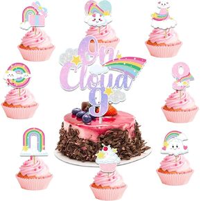 25PCS On Cloud 9 Cupcake Toppers On Cloud 9 Birthday Decorations for Girls On Cloud 9 Cake Decorations Cloud Cupcake Toppers On Cloud 9 Party Supplies