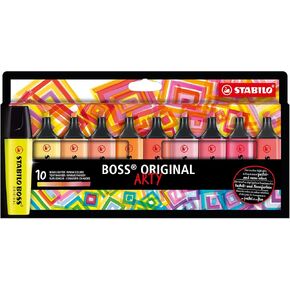 STABILO Highlighter BOSS ORIGINAL - ARTY - عبوة من 10 - ألوان دافئة، طرف إزميل، تقنية مضادة للجفاف، مستلزمات المكتب + المدرسة، تدوين الملاحظات