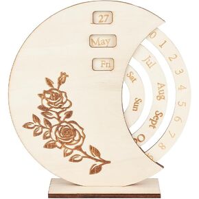OLYCRAFT Wooden Desk Perpetual Calendar 7x7.5 Inch Vintage Perpetual Calendar Wood Calendar Home Decorations Wooden Disc Perpetual Calendar Antique White Perpetual Calendar for Home Office Desk Decor