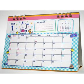Kawaii Friend Pochakko Desk Ring Japanese Calendar 2025 Year 12 month (7.1 × 5.4 inches)